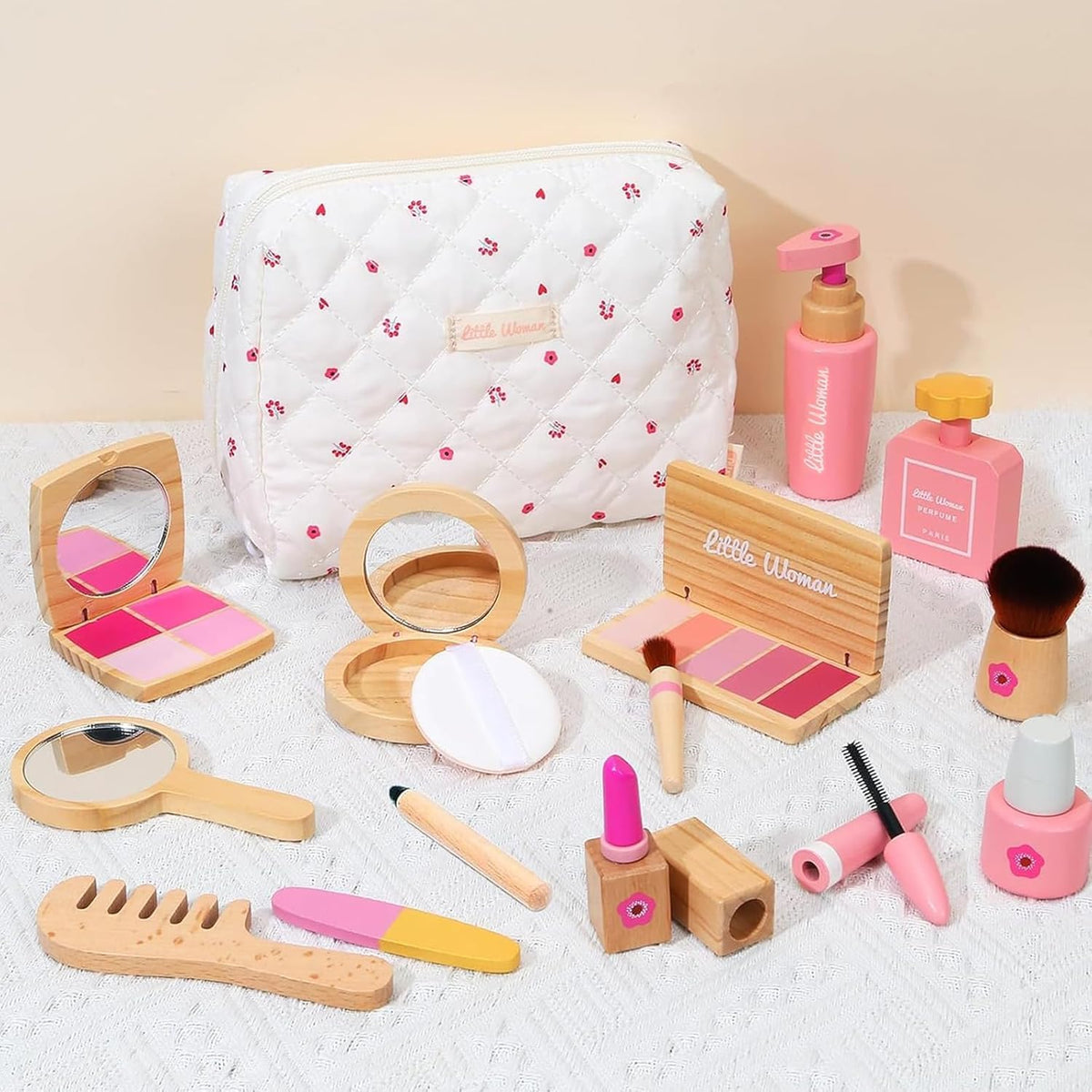 Kids Makeup Set for Girls, 15PCS Non-Toxic Pretend Makeup Toys with Cosmetic Bag, Washable Role